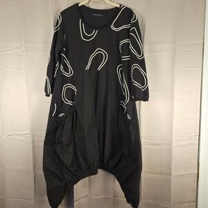 Snapdragon & Twig Womens Black Bubbles Asymmetrical Tunic Dress Small Lagenlook